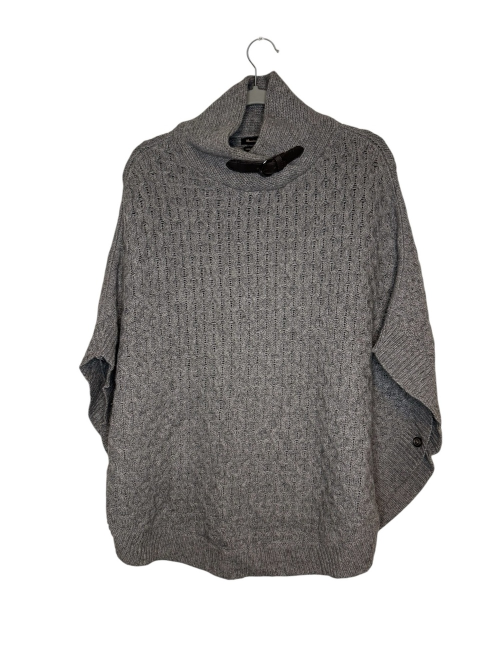 Massimo Dutti Cable Knit Gray Poncho Sweater with Toggle Collar Size Small